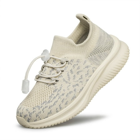 YHOON Boys Girls Shoes Kids Sock Sneakers Lightweight Running Tennis Fitness School Child Shoes Beige Toddler Size 10