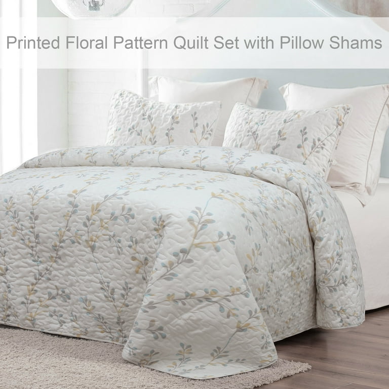 Exclusivo Mezcla Microfiber King Size Quilt Set, 3 Piece Lightweight  Bedspreads/ Coverlet/ Bedding Set with 2 Pillow Shams, Gradient Floral  Pattern,