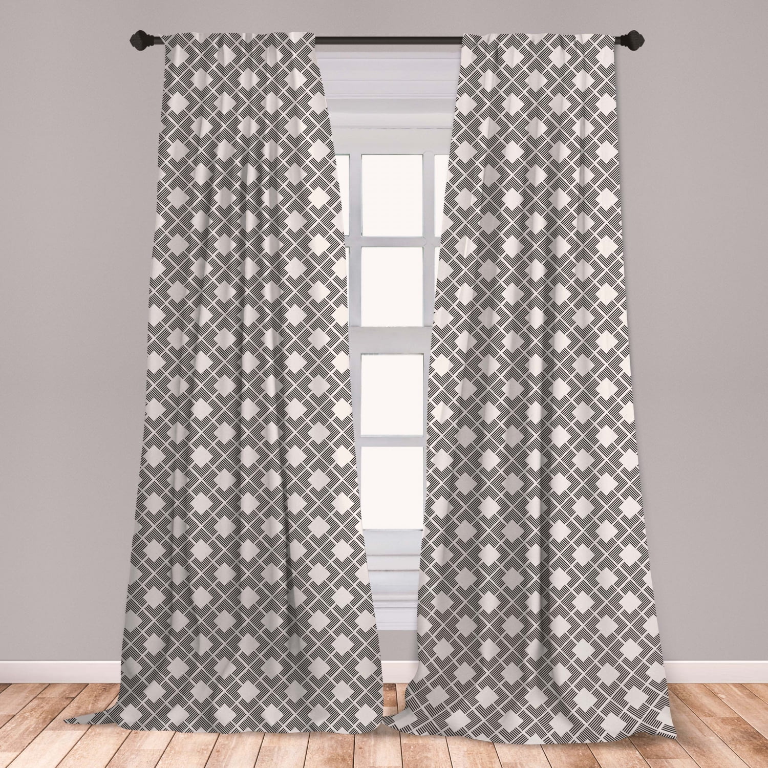 Abstract Curtains 2 Panels Set, Geometric Monochrome Modern Pattern