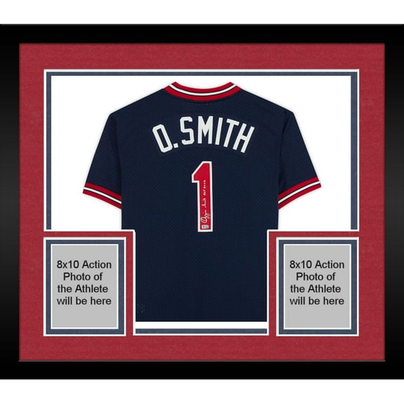 Framed Ozzie Smith St. Louis Cardinals Autographed Navy Mitchell & Ness Authentic Jersey with "HOF 2002" Inscription - Fanatics Authentic Certified