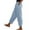 Blue, variant on Bovemsi Women's Casual Pants Cotton And Linen Elastic Waistband High Pocket Side Buttons Nine Point Loose Straight Leg for Travel