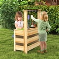 thumbnail image 3 of OLAKIDS Mud Kitchen, Outdoor Toys Play Kitchen with Acrylic Drawing Board Blackboard 4 Cups Removable Sink Cooking Accessories Wooden Kids Kitchen Playset Backyard Garden Gift for Boys Girls Ages 3+, 3 of 7