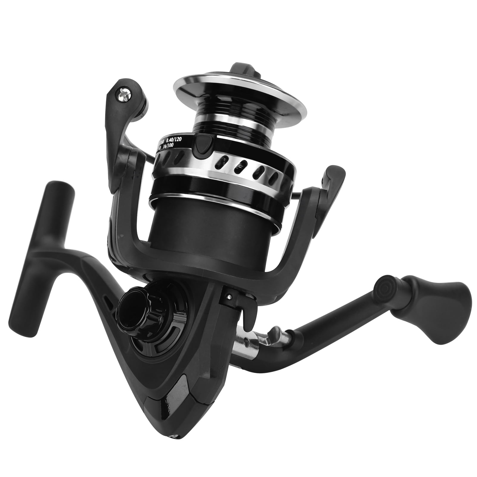 YAHHU Portable Metal Sea Rod Spinning Fishing Line Reel Rocking Raft Accessory LS5000 Silver Black with 5.2:1 Gear Ratio for Saltwater Freshwater Fishing Ambidextrous Retrieve (5.12 inches / 13 cm)