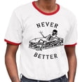 thumbnail image 2 of Never Better Skeleton Ringer Tee Shirt Unisex Small White/Red, 2 of 5