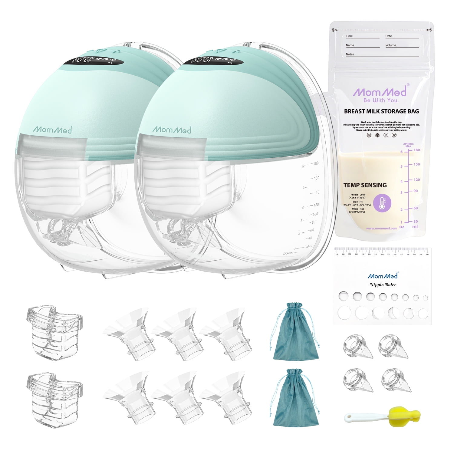 MomMed S21 Double Hands-Free Breast Pump, Leak-Proof Design, 3 Modes & 12 Vacuum Levels Electric Wearable Breast Pump-Green