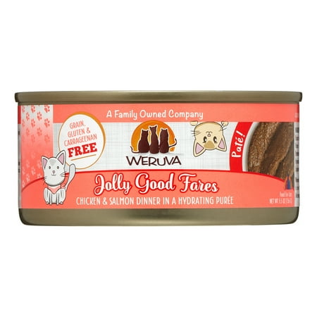 (12 Pack) Weruva Pate Jolly Good Fares Chicken & Salmon Dinner in Hydrating Puree Wet Cat Food, 3 oz. Cans