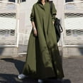 thumbnail image 1 of Femmes Robe, Mode Femmes Printemps Robe de Couleur Unie Tour de Cou à Manches Longues Bouton Poche Décontractée Robe Maxi, 1 of 8