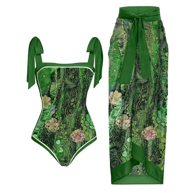 Traje De Baño Damas 2 piezas de traje de baño de playa para mujer con cordones y vestido para deportes acuáticos (verde M)