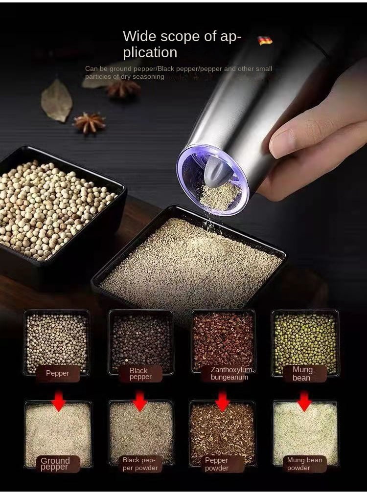 Household Pepper Mill Bottle (Stainless Steel Color) Electric Pepper Mill Gravity Pepper Grinder