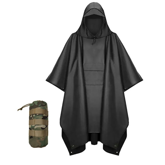 Urby Plus Size Adult Rain Poncho with Hood, Poncho Para Lluvia, Tactical Ponchos Adult, Black