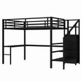 thumbnail image 2 of Loft Bed with Stairs and Wardrobe, Queen Size Metal Loft Beds Frame with L-Shape Desk and LED Lights, Loft Bed Queen with USB Charging Station, Gaming Loft Bed No Box Spring Needed-Black, 2 of 9