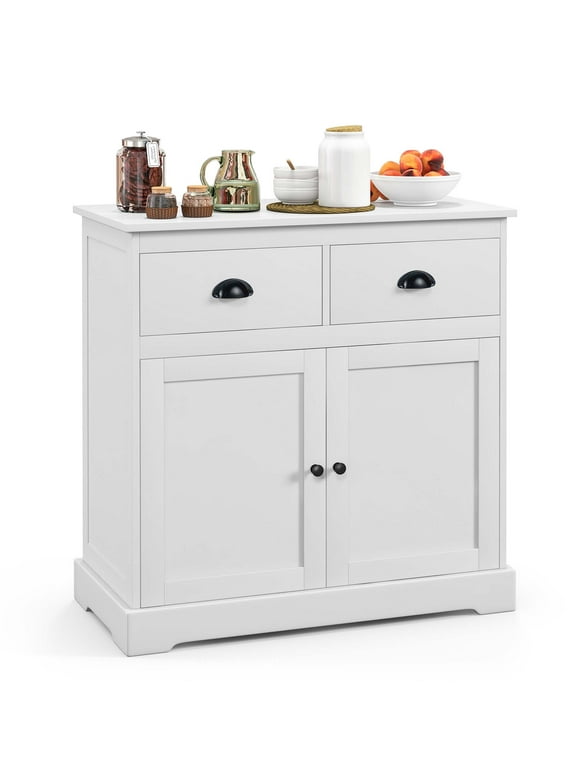 Costway Kitchen Buffet Storage Cabinet with 2 Doors 2 Storage Drawers Anti-toppling Design
