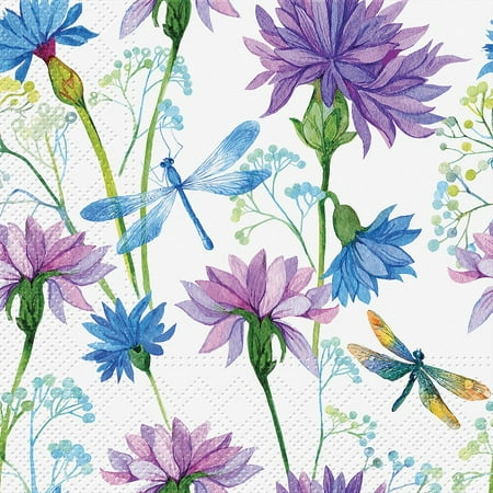 Set of 1 Luncheon Flower & Dragonfly Napkins 20 Pack
