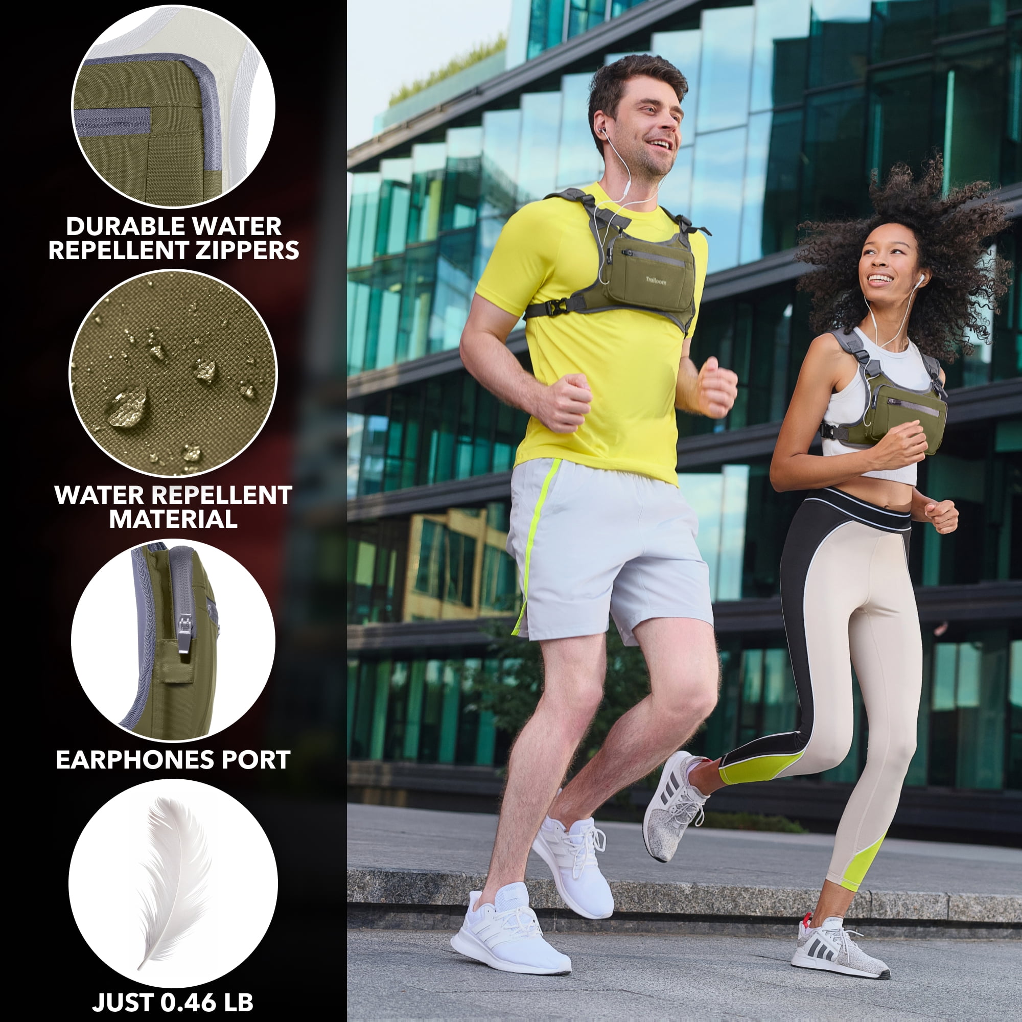 Running Chest Pack, Reflective Vest, Water Repellent, Phone Holder, Workout Bag for Runners, Cycling, Biking, EDC Pouch, Jogging Carrier, Hidden Pocket, Men & Women, Lightweight(Green)