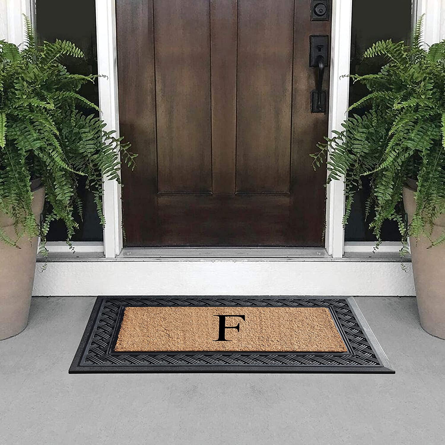 A1 Home Collections Paisley Rubber and Coir Outdoor Doormat, Non-Slip Backing, Black/Beige 23 x 38
