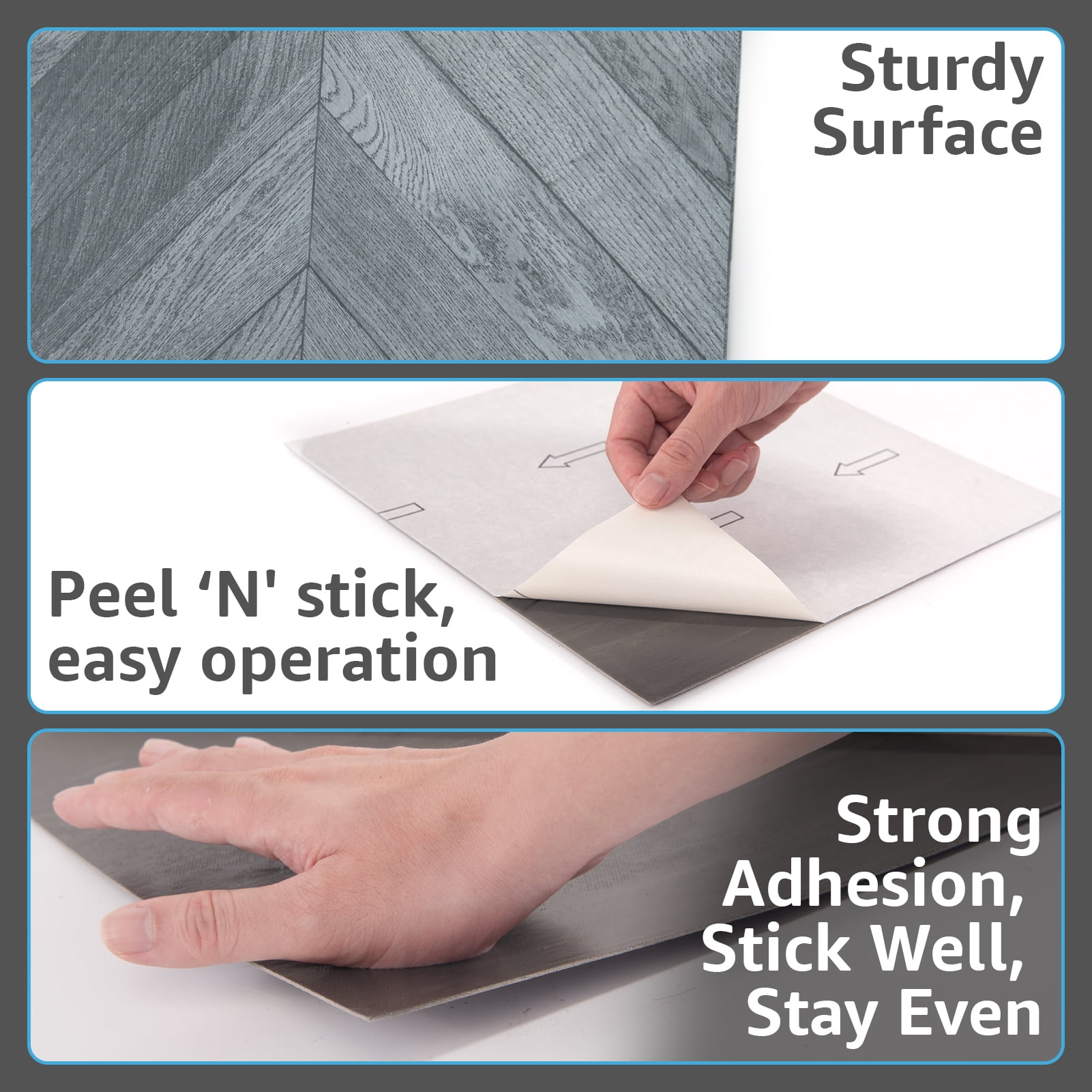 Art3d 30 Pcs Peel and Stick Vinyl Floor Tiles, 12" x 12" Self Adhesive Waterproof Wood Flooring Tile for Home Decor,Kitchen,Cover 30 Sq.ft,Grey