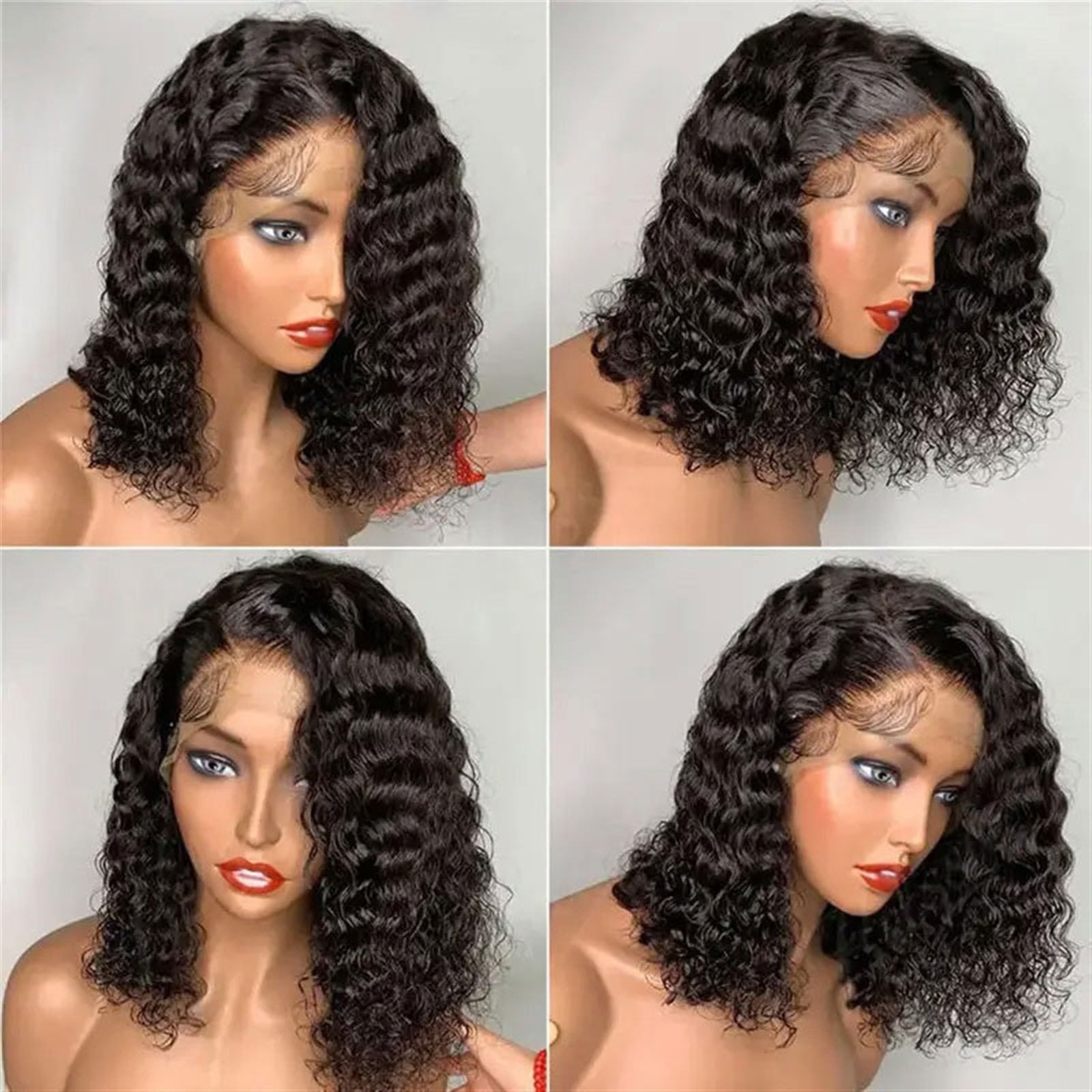 13*4 Lace Frontal Brazilian Virgin Deep Wave Human Hair 180% Density Pre-Plucked Side Part Short Bob Wigs For Black Woman