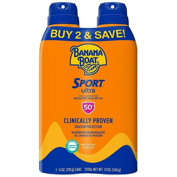 Banana Boat Sport Ultra Clear Sunscreen Spray SPF 50 6.0 oz x 2 pack Pack of 3