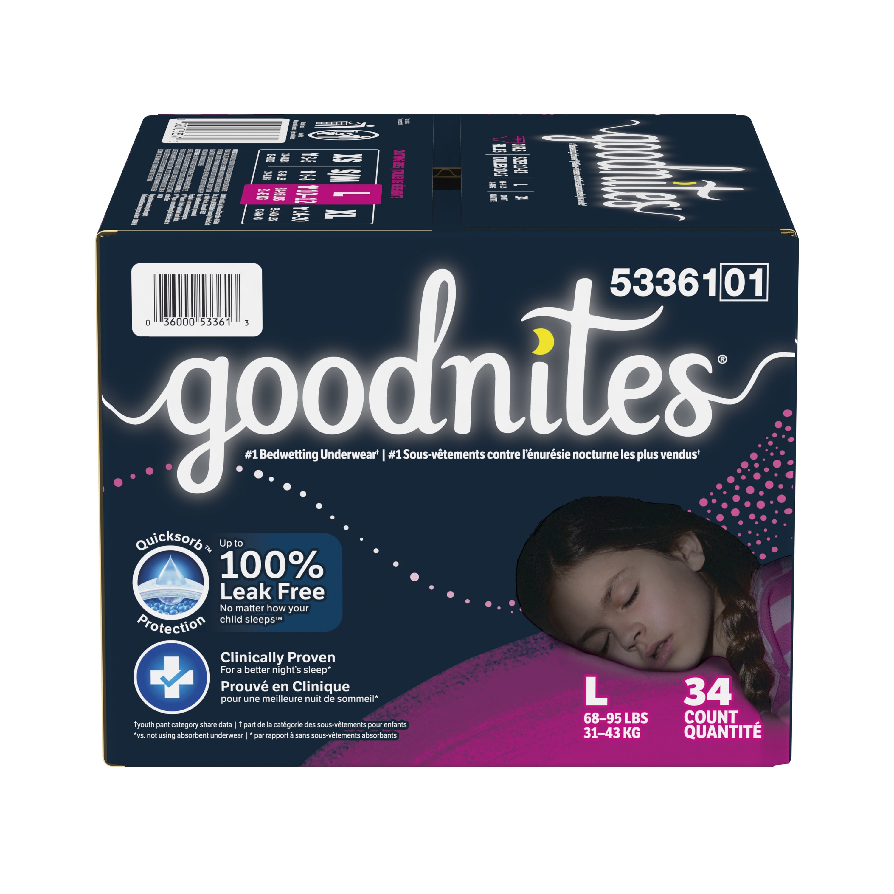 Goodnites Nighttime Bedwetting Underwear for Girls, L, 34 Ct
