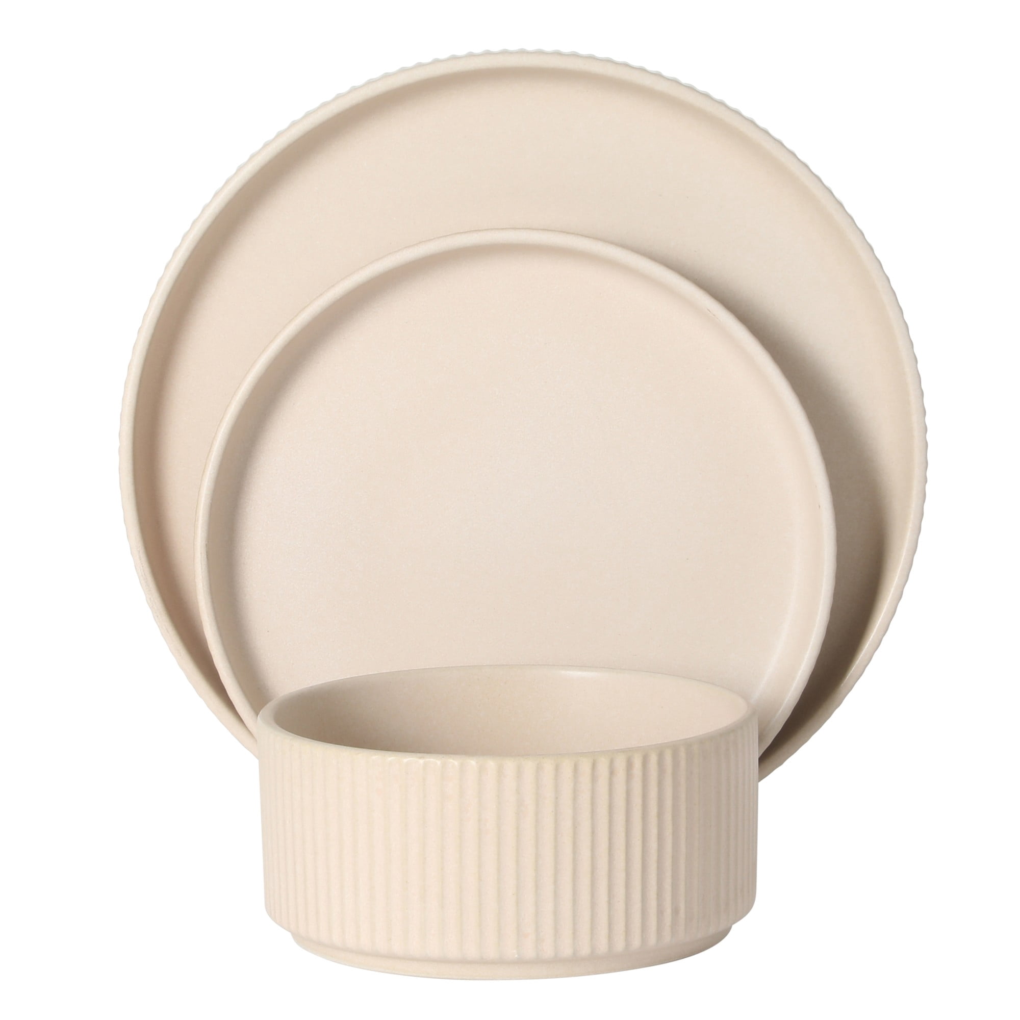 Gibson Elite Townscape Plates and Bowls 12 Piece Dinnerware Set - Cream
