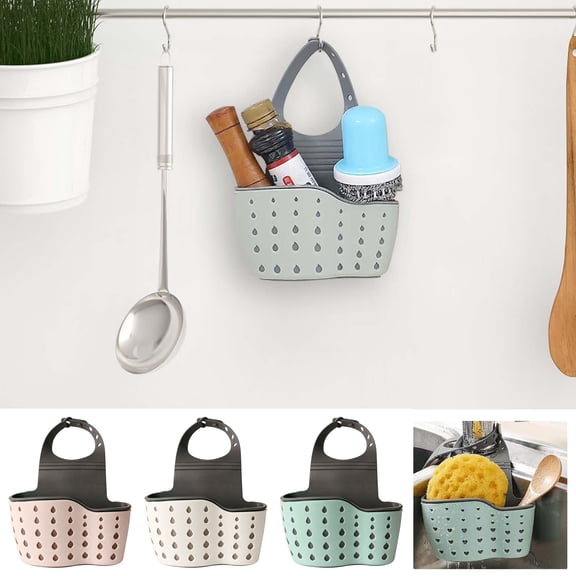 Sponge Holder Sink Caddy, Double Layer Hanging Draining Basket for Kitchen Utensils and Scrubbers, Water-resistant Faucet Organizer with Snap Closure, Topliu