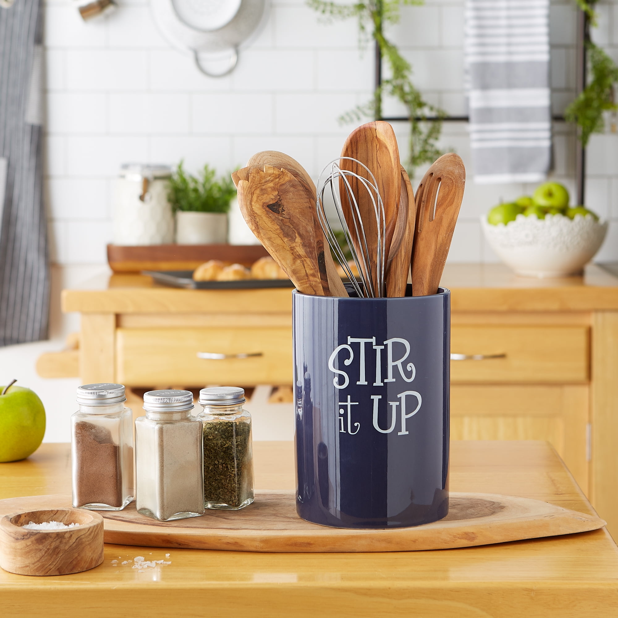 Nautical Blue Stir It Up Ceramic Utensil Holder 5.25 x 7.5