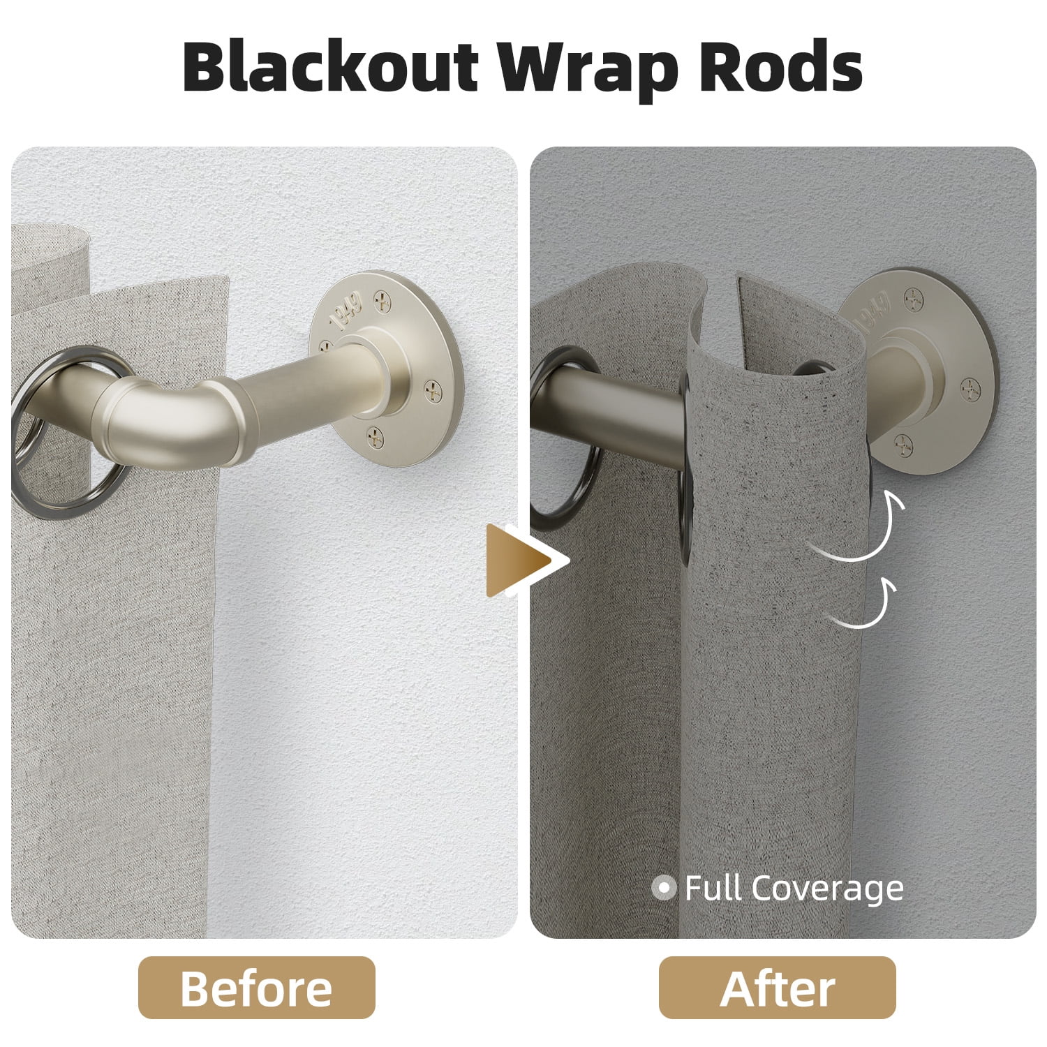 48" to 86"Curtain Rods for Windows,1 inch Industrial Curtain Rod, Adjustable Wrap Around Curtain Rods,Industrial Indoor/Outdoor Curtain Rod,Nickel