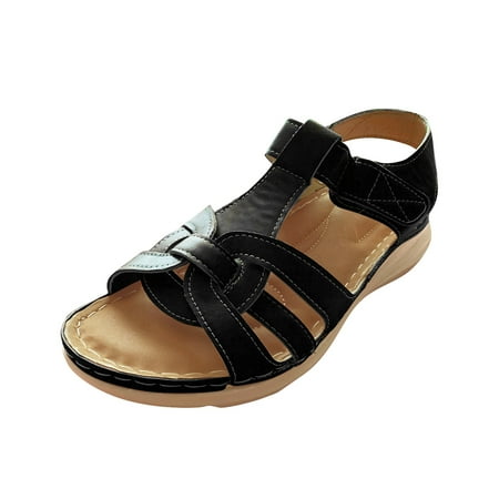 CHOII 50% Clearance Sandals One Button Light Flat Shoes Casual Rubber Sole Sandals Women s Sandals Velcro Slippers Easy and Convenient Unique Upper Design Ankle Strap Sandals Comfort Sandals Black/6