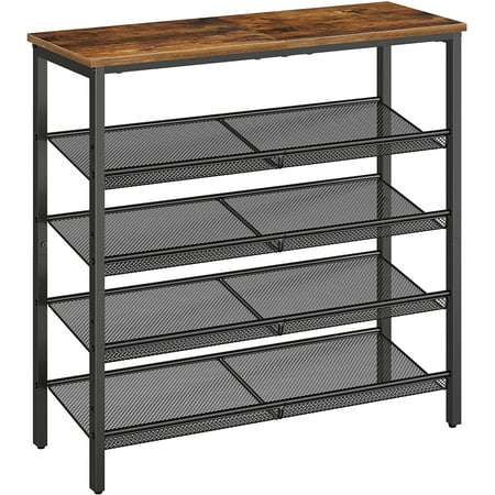 HOOBRO 5-Tier Shoes Rack with Adjustable Mesh Shelves 16-20 Pairs of Shoes Entryway Home Closet Rustic Brown BF12XJ01
