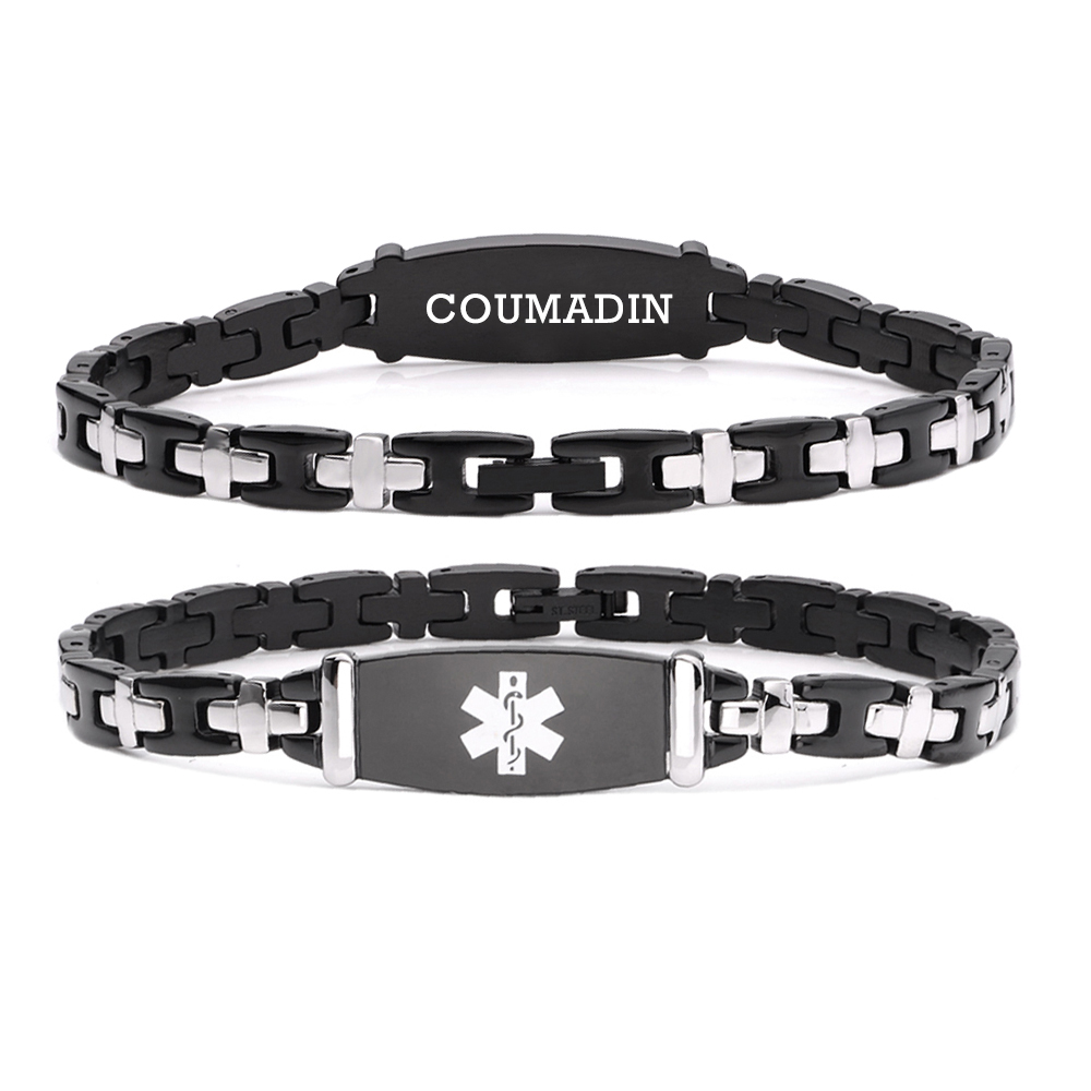 LinnaLove 7 1/2 in Lady Medical Alert id BraceletsBlack Stainless