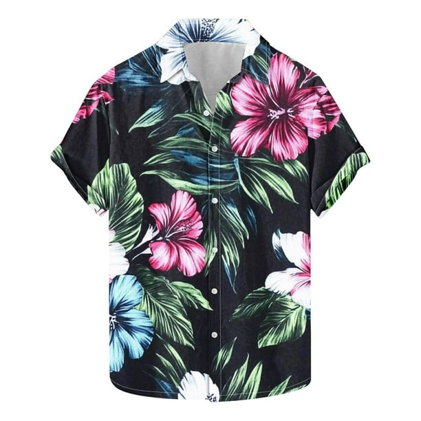 Camisas de Manga Larga para Hombres Moda Casual Floral Estampado Hawaiano Solapa Botón Superior, Ligero para Primavera Verano