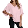 thumbnail image 2 of TGSLY V Neck 3/4 Sleeve Tops for Women Draped Loose Fit Layered Ruffle Flutter Sleeve Bouses Dressy Casual Solid Color Tunic Shirts XXL, 2 of 10