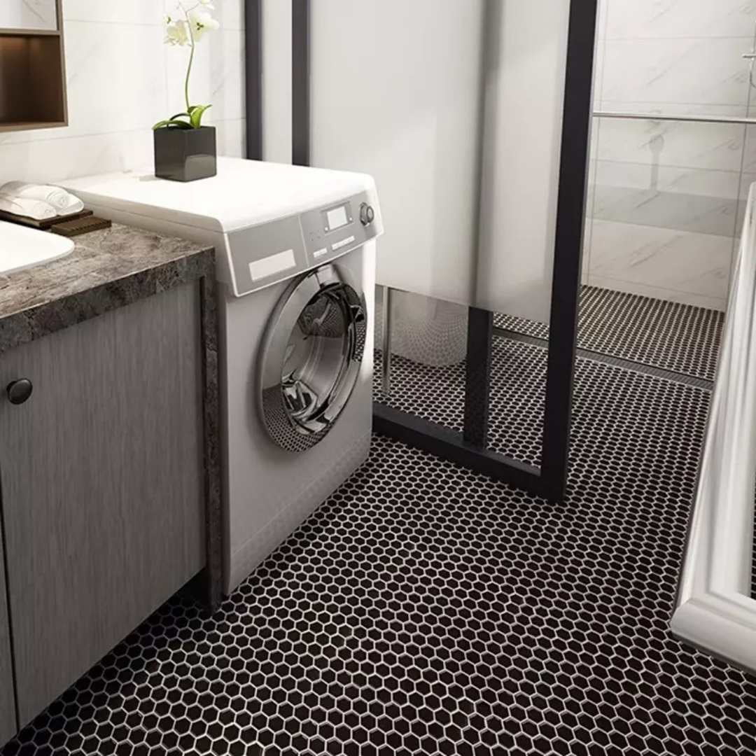 The Tile Life Honeycomb 2" x 2" Black Porcelain Mosaic Floor and Wall Tile, 1 Piece