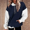 thumbnail image 2 of miqiqism Women Colorblock Oversize Hooded Sweatshirts Fashion Long Sleeve Pullover Tops Casual Drop Shoulder Loose Tops Outfit,T01_Navy,Large, 2 of 7