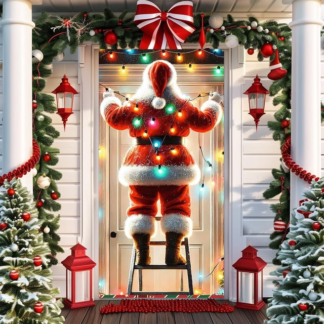 pstuiky Cubierta navideña para puerta de 35 x 71 pulgadas, cortina navideña para puerta, decoración navideña para puerta y pared, decoración para fiestas y festivales