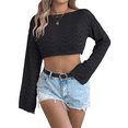 thumbnail image 1 of Blusa de Punto con Cuello Redondo y Mangas Largas para Mujer, Estilo Crochet Calado Negro XL, 1 of 7