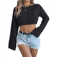 thumbnail image 1 of Blusa de Punto con Cuello Redondo y Mangas Largas para Mujer, Estilo Crochet Calado Negro XL, 1 of 7