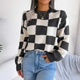 thumbnail image 4 of Oversized Sweaters For Women Casual Loose Fit Contrast Plaid Crew Neck Long Sleeve Stretch Pullover Jumper Top Comfortable Soft Fall Outfits, 4 of 9