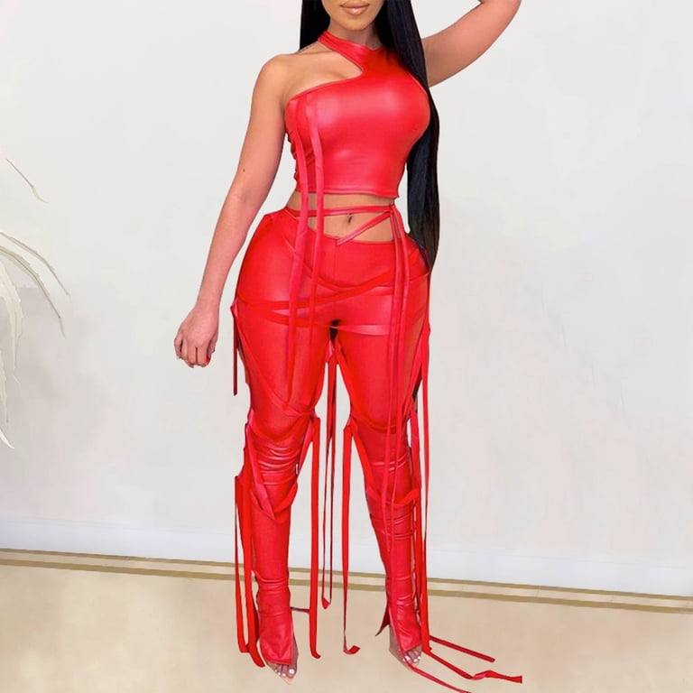 Crop Top Leather Two Piece Pants Set Save Big On Bulk Sexy Two