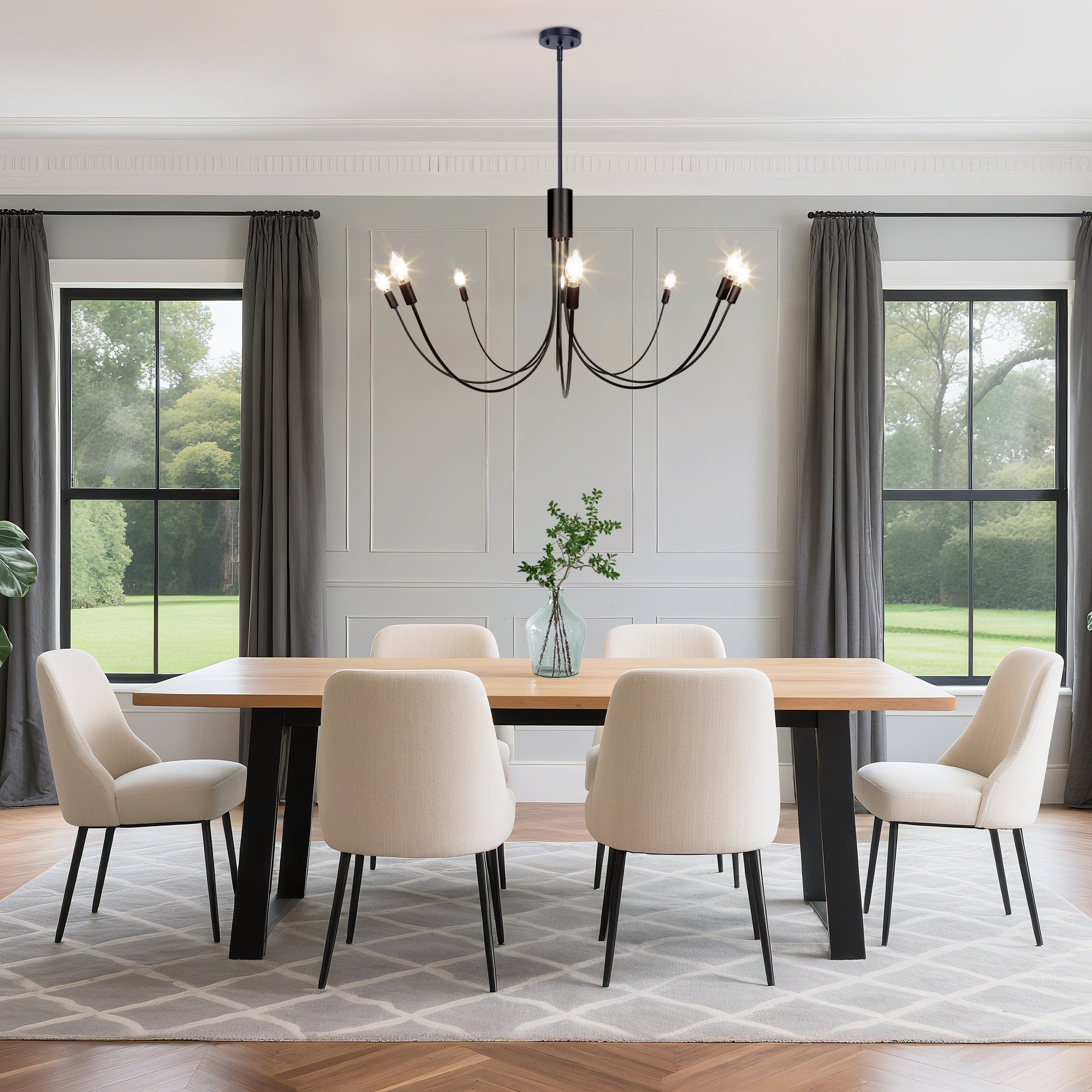 LNC Dolohovstrout 8 -Light Matte Black Bare bulb Metal Chandelier