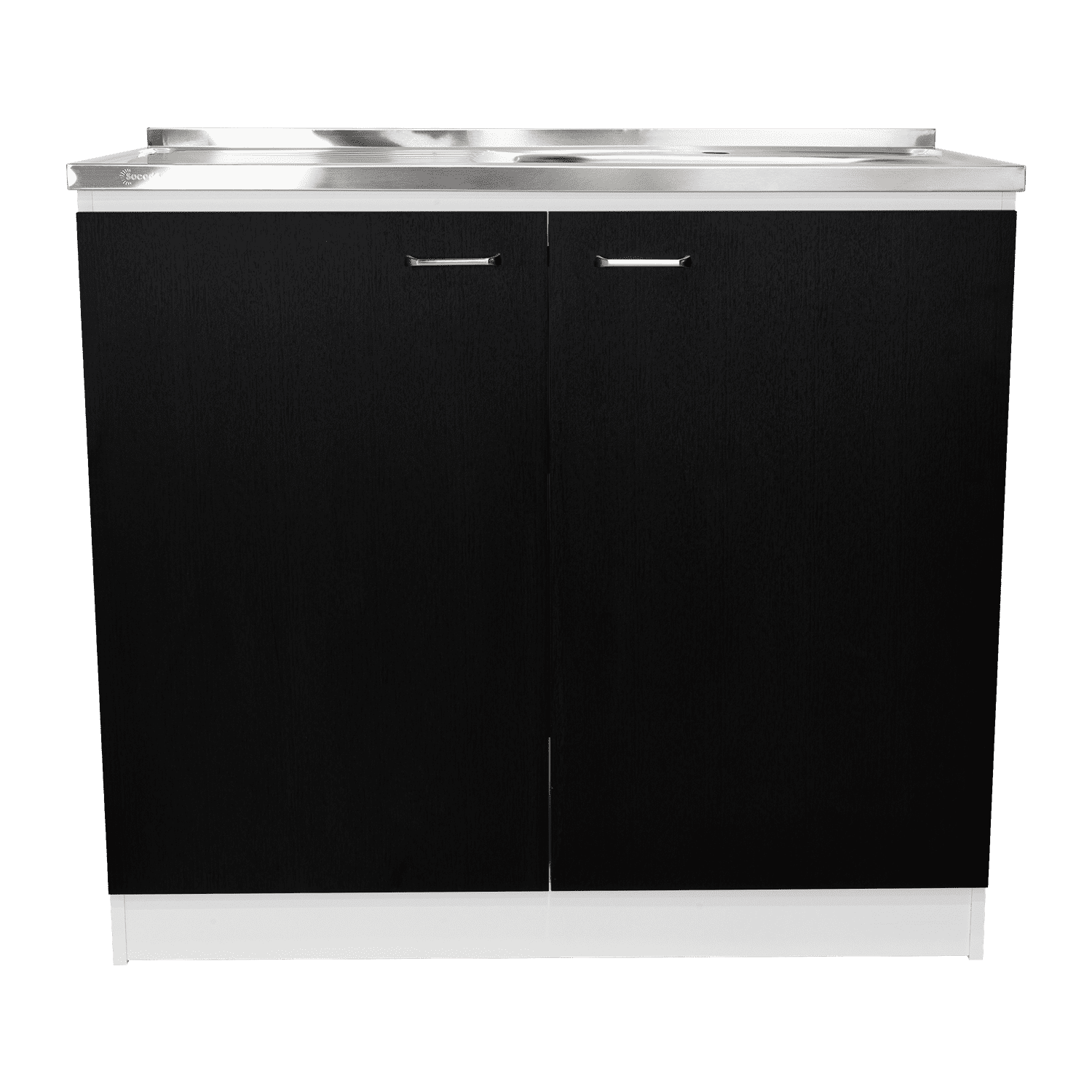 Izzovium Napoles Utility Sink With Cabinet, Double Door, One Shelf - White/Black, 39.3x20.5x35.4in, Stainless Steel Sink & Particle Board, Easy Assembly, Kitchen/Laundry Room