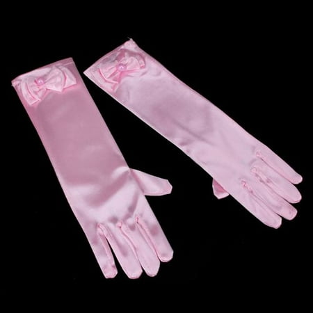 KABOER White Bow Flower Girl Gloves Evening Dress Gloves -Children's Princess White Full Finger Performance Gloves Girls Long Gloves