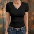 thumbnail image 2 of JIAYUE Women's Cropped T-Shirt Short Sleeve V Neck Solid Color Slim Fit Comfortable Basic Casual Everyday Versatile Summer Tops For Female, 2 of 2