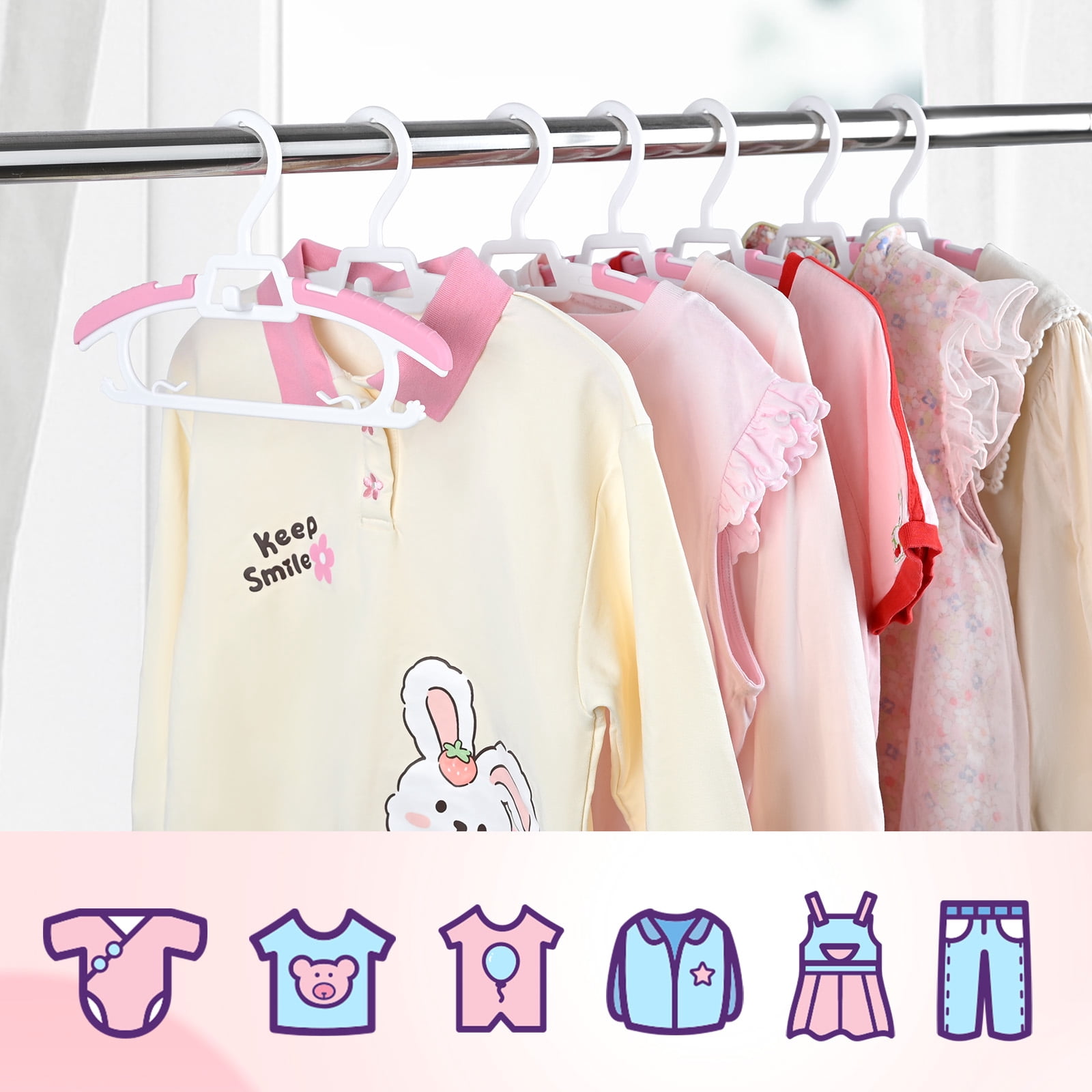 20 Pack Kids Hangers,Premium Plastic Strong and Durable Baby Hangers, Adjustable Toddler Hangers, Baby Clothes Hangers for Girls,11”-14.3"Children Hangers,Ultra Slim and Stackable Space Saving,Pink
