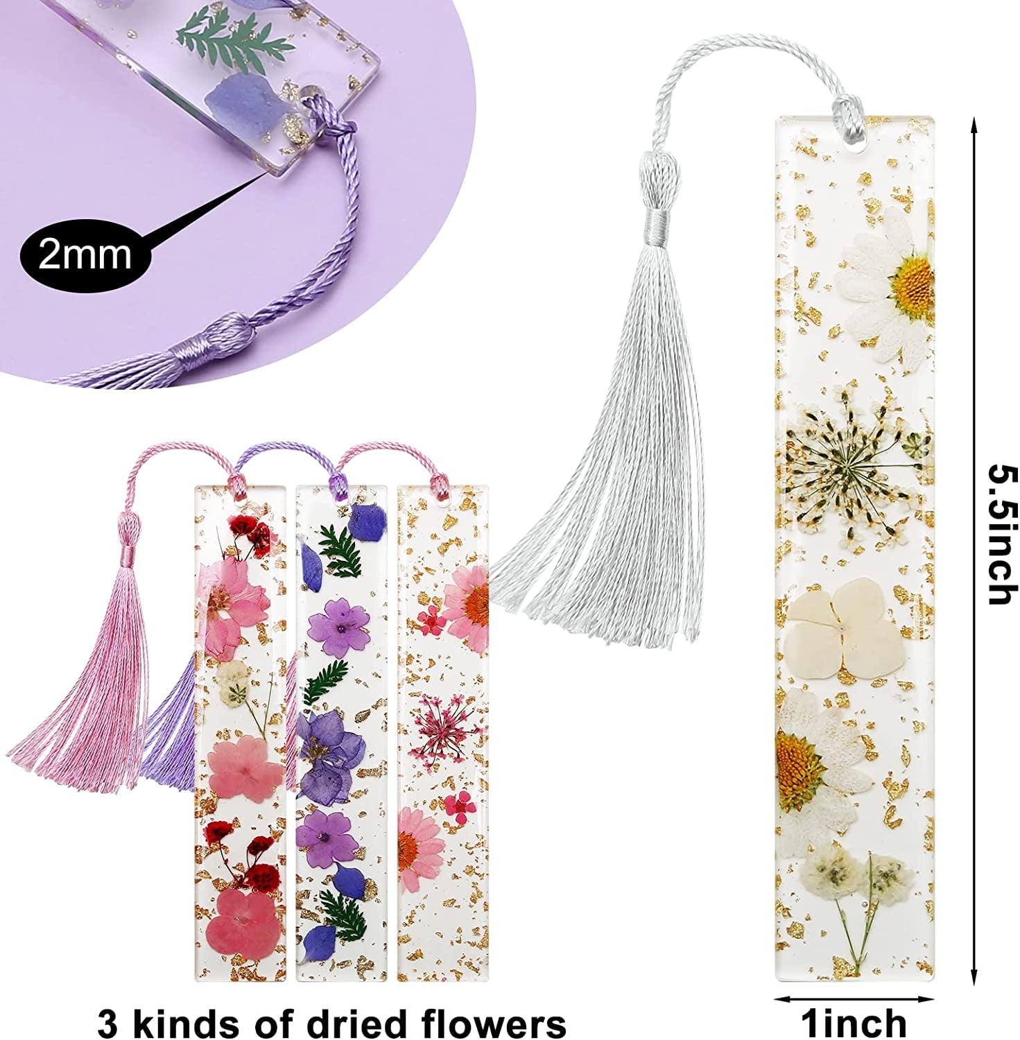 for Women, 2PCS Book Marks for Reading Women, Durable Handmade Dried Flower Resin with Tassels, Pretty and Increase Reading Interest