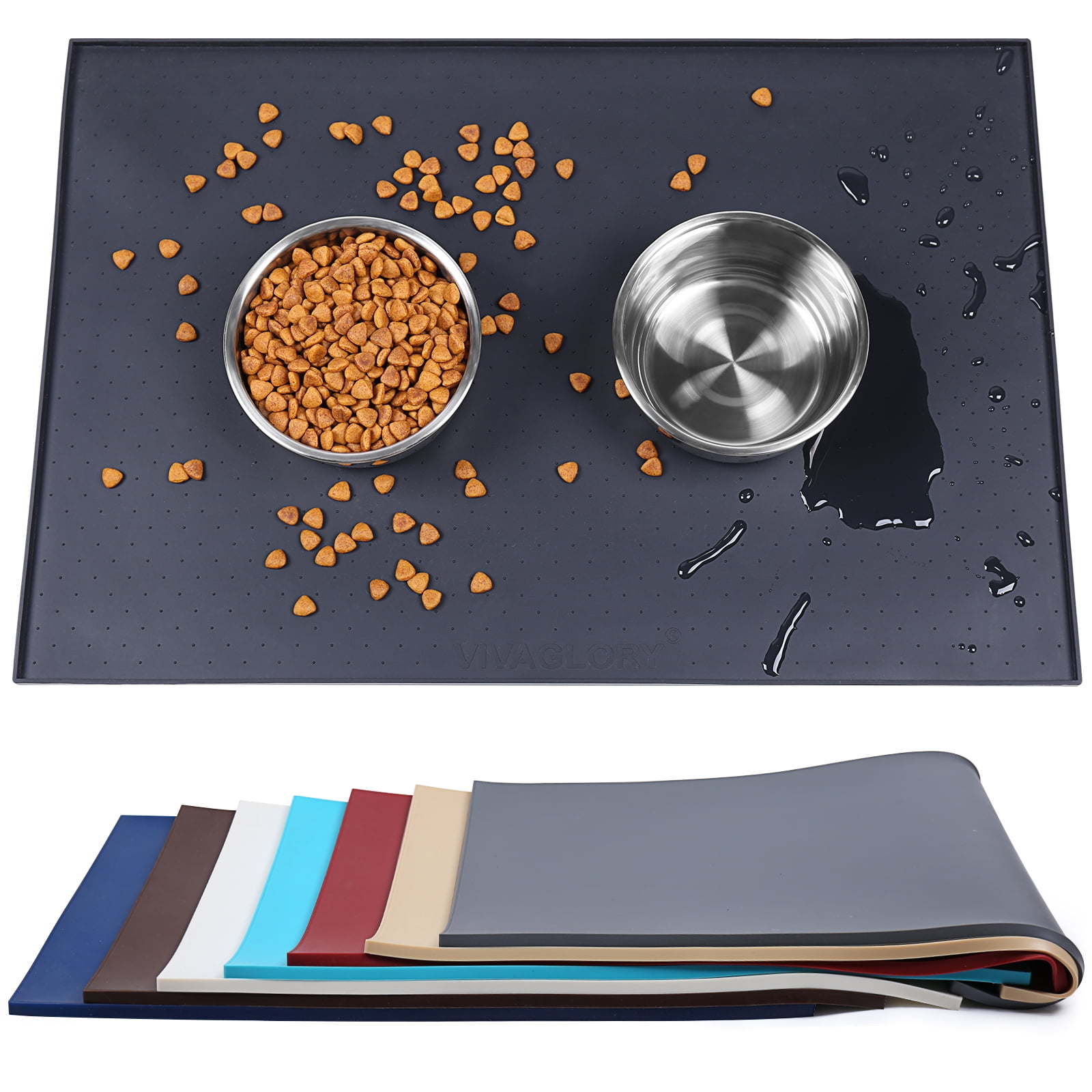 VIVAGLORY Dog Food Mat, Silicone Cat Feeding Bowl Mat, Pet Dish