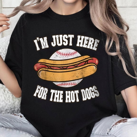 100% Cotton Unisex I'm just here for The Hot Dogs Ballpark Playing Baseball T-Shirt