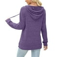 thumbnail image 4 of Long Sleeve Shirts for Women Casual New Womens Button V Neck Hooded Sweaters Long Sleeve Pullover Tops Casual Sweatshirts with Pockets Fall Outfits Purple M, 4 of 8