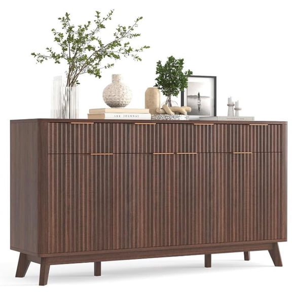 Studyset 60'' Fluted Sideboard Buffet Cabinet, Modern Buffets & Sideboard, Accent Storage Cabinet with Drawers & Adjustable Shelves, Wooden Console Table for Living Room, Dining Room