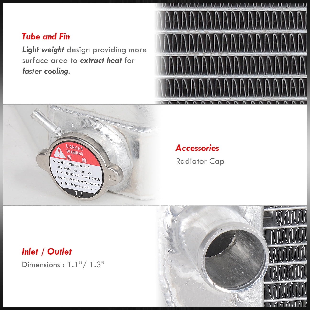 AJP Distributors 3-Row Tri Core Aluminum Radiator Compatible/Replacement For Ford Mustang Fox Body V8 M/T Manual Transmission 1979 1980 1981 1982 1983 1984 1985 1986 1987 1988 1989 1990 1991 1992 1993